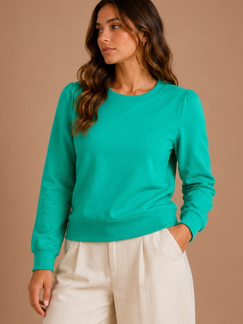 LOFT Petites Green Crewneck Sweatshirt Women's MP Soft Pullover
